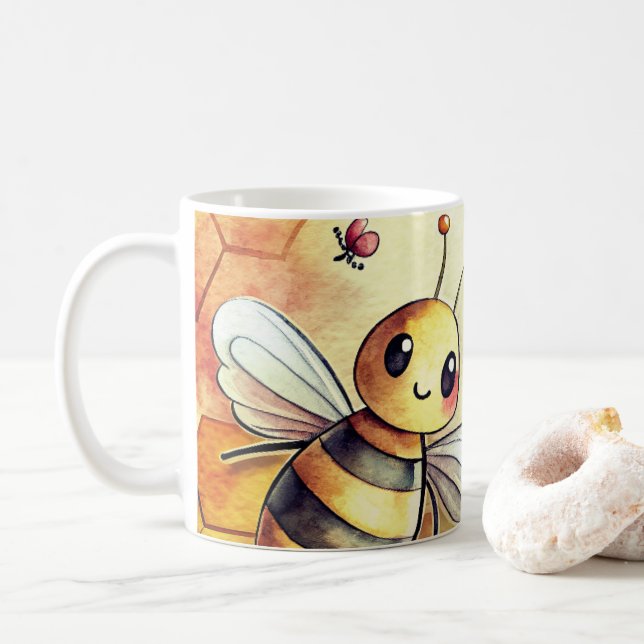 Caneca De Café Abeja Feliz Favo de Mel Abelhão  (Com Donut)