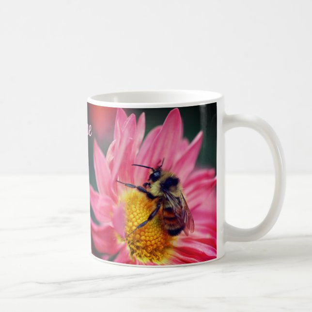 Caneca De Café Abelha-Bumble Na Flor-Daisy Rosa Personalizada (Direita)