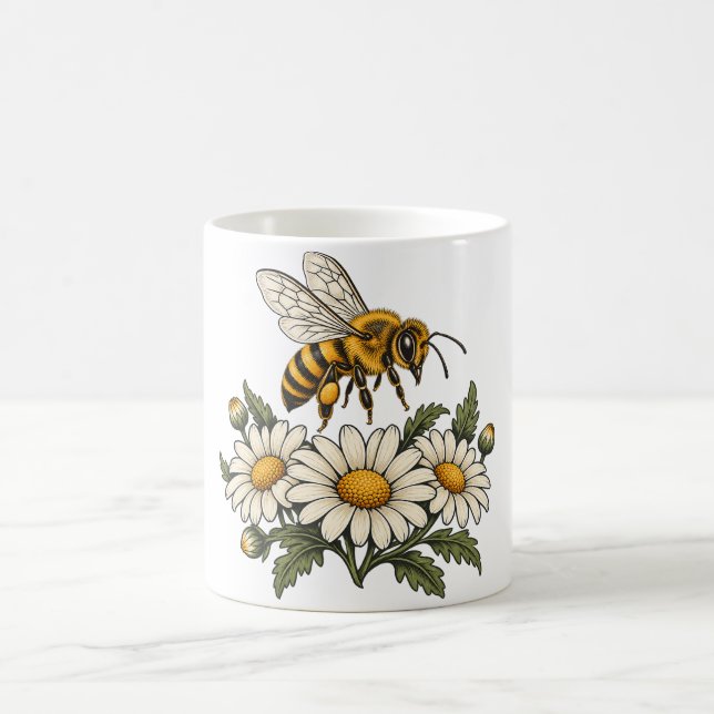 Caneca De Café Abelha com Margaridas e Folhas Botânicas (Centro)