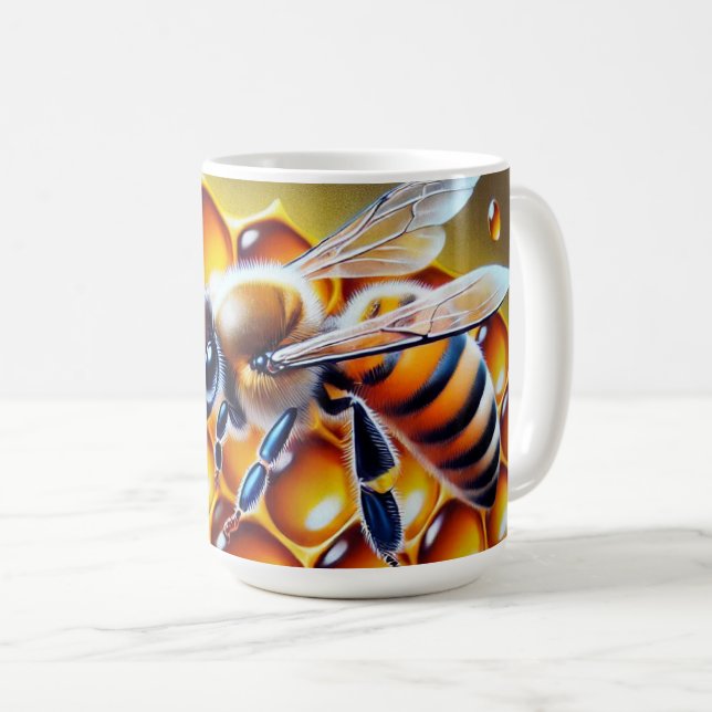 Caneca De Café Abelha de mel com Ouro (Frente Esquerda)