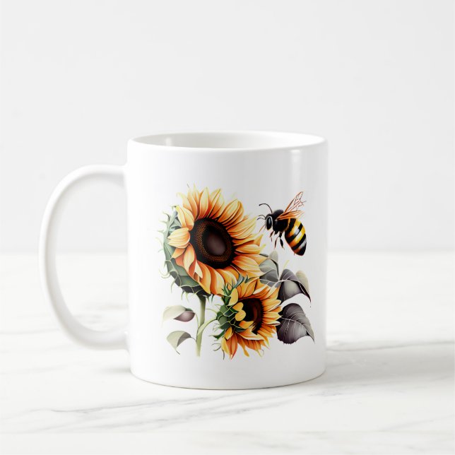 Caneca De Café Abelha Entre Girassóis (Esquerda)