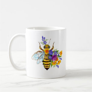 Caneca De Café Abelha flor com plantas silvestres