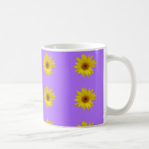 Caneca De Café Abelha no girassol amarelo em roxo