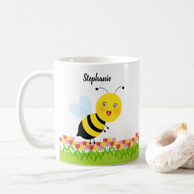Caneca De Café Abelha no Jardim Tulip (Com Donut)