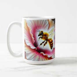Caneca De Café Abelha Polinizando Flor Hibisco Bloqueando