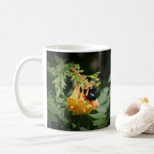 Caneca De Café Abelha Preta em Flor de Trombeta Laranja