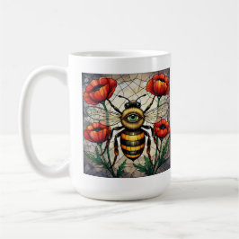 Caneca De Café Abelha vidro colorido vibrante flor de papoula olh