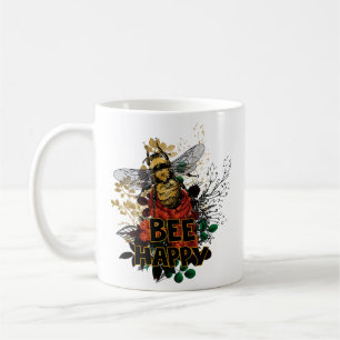 Caneca De Café Abelhas Coloridas Felizes e Flores
