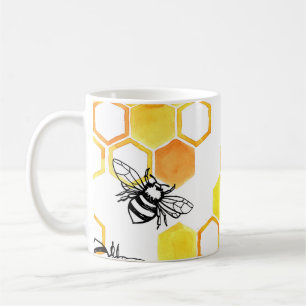 Caneca De Café Abelhas de Mel: Padrão Amarelo de Aquarela