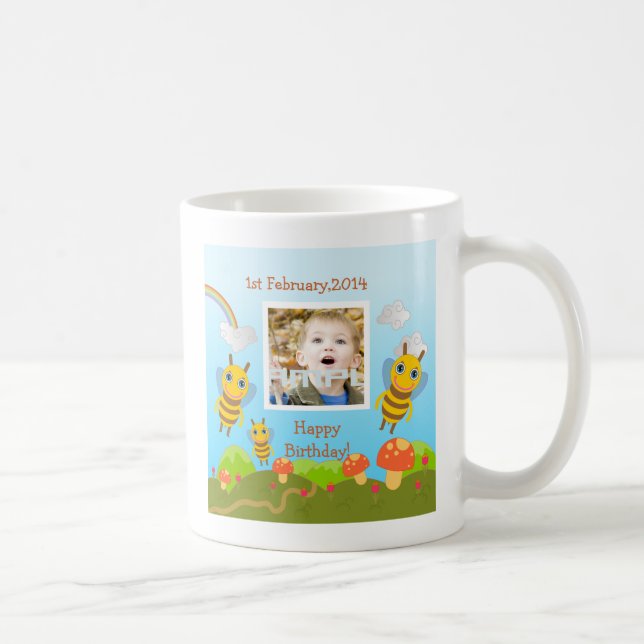 Caneca De Café Abelhas desejando feliz aniversário com foto (Direita)