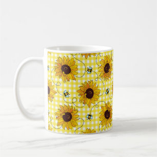 Caneca De Café Abelhas e girassóis em fundo controlado