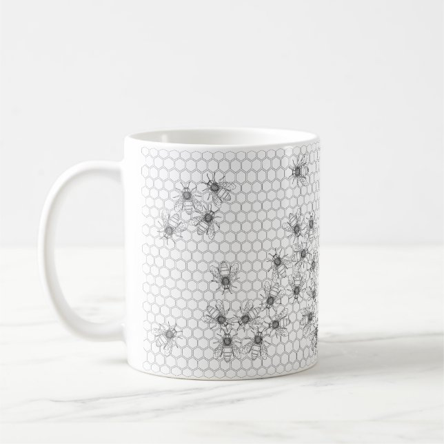 Caneca De Café Abelhas e Honeycomb Pattern Mug (Esquerda)