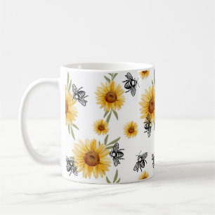 Caneca De Café Abelhas e Padrões de Girassol