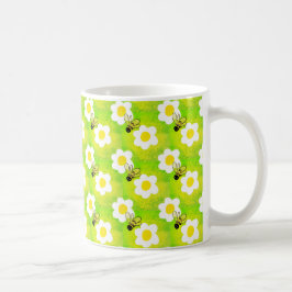 Caneca De Café Abelhas felizes e flores primavera