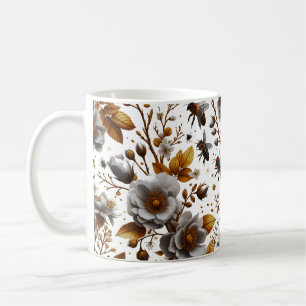 Caneca De Café abelhas melíferas padrão de flores e folhas arte d