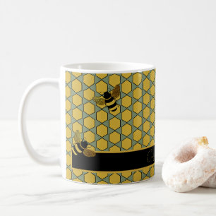 Caneca De Café ABELHAS NEGRAS Douradas NO PADRÃO DE HONEYCOMB VER