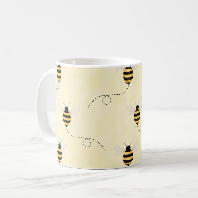 Caneca De Café Abelhas Preto Amarelo Dourado (Frente Esquerda)