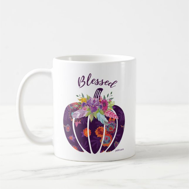 Caneca De Café Abençoada Floral Pumpkin Flor Tribal  (Esquerda)