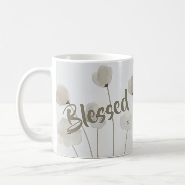 Caneca De Café Abençoada Inspiração Moderna Religiosa Floral (Esquerda)