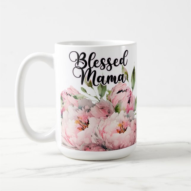 Caneca De Café Abençoada mãe com flores lindas (Esquerda)