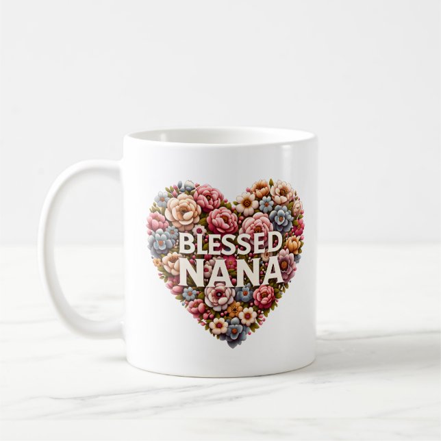 Caneca De Café Abençoada Nana Floral Heart (Esquerda)