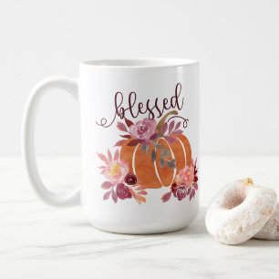 Caneca De Café Abençoado - Abaixe a abóbora com flores cor-de-ros