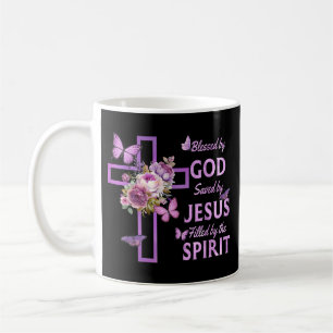 Caneca De Café Abençoado por Deus Salvo pela Cruz Floral Purple d