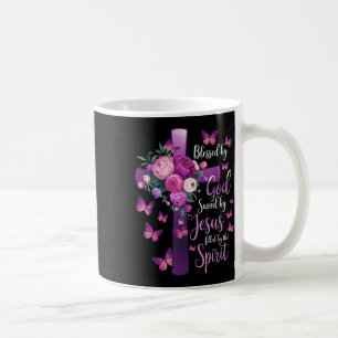 Caneca De Café Abençoado Por Deus Salvo Pela Cruz Floral Roxal De