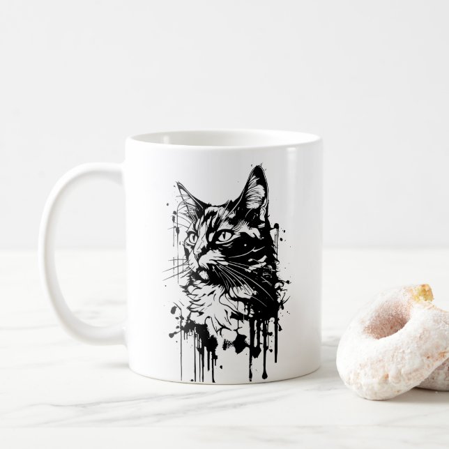 Caneca De Café Abertura de Gato Preto e Branco (Com Donut)