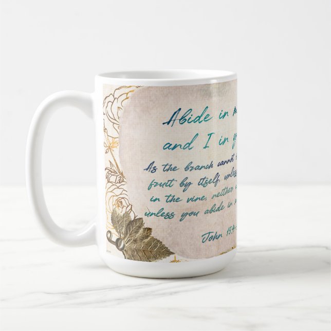 Caneca De Café Abide in Me Fruitoso Faith Art Diário (Esquerda)