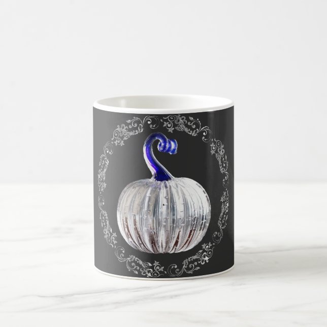 Caneca De Café Abóbora cinza prateado azul outono elegante (Centro)