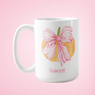 Caneca De Café Abóbora com Laço Coquete em Aquarela Café