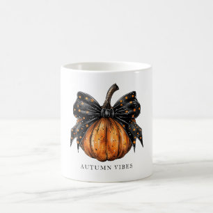 Caneca De Café Abóbora Coquete Com Arco de Outono