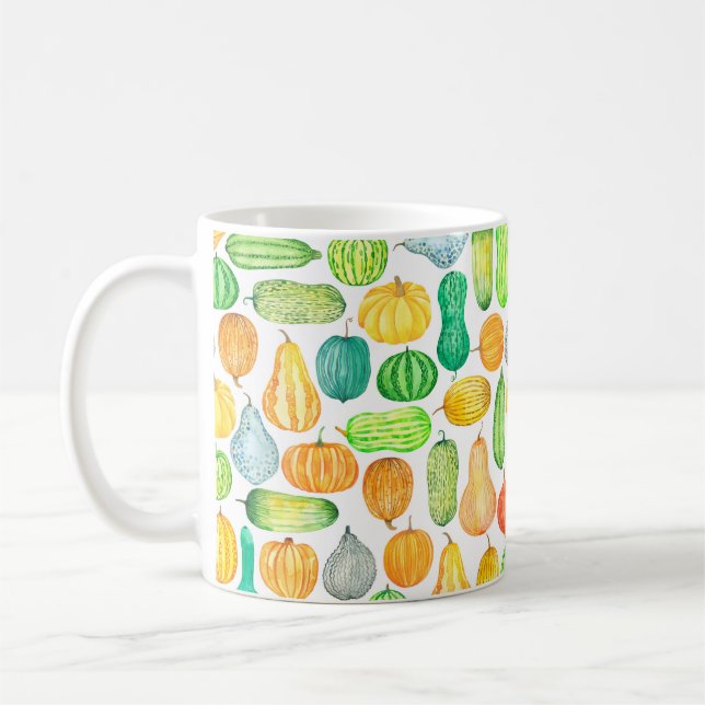 Caneca De Café Abóbora de aquarela, padrão sem costura de squash (Esquerda)