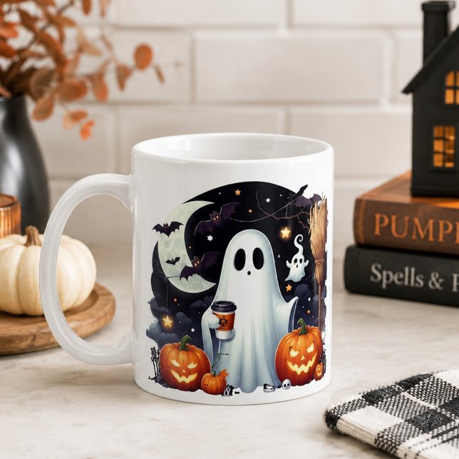 Caneca De Café Abóbora de fantasma de Halloween assustador  (Criador carregado)