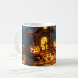 Caneca De Café Abóbora de Halloween 3D casa assombrada