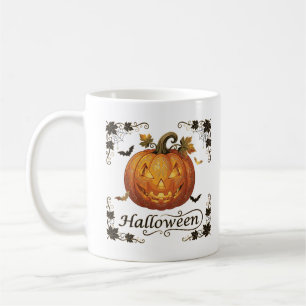 Caneca De Café Abóbora de Halloween Arte Dourada Ornamentada
