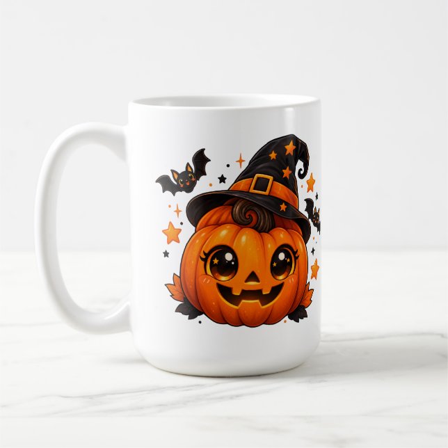 Caneca De Café Abóbora de Halloween Bruxa Fofa (Esquerda)