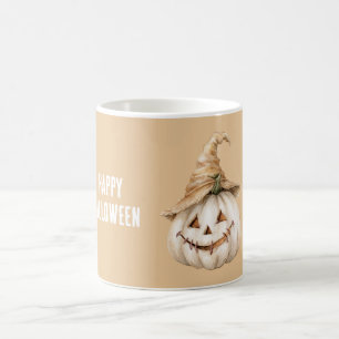 Caneca De Café Abóbora de Halloween com Chapéu Bege Creme