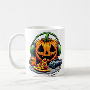 Caneca De Café Abóbora de Halloween com Fones de ouvido e Jogos?