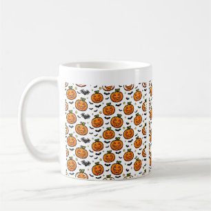 Caneca De Café Abóbora de Halloween com padrão contínuo de rostos