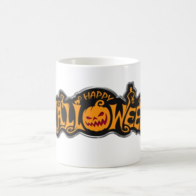 Caneca De Café Abóbora de Olhos Rubis Feliz Halloween em Moldura  (Centro)