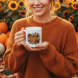 Caneca De Café Abóbora de outono com girassol e flores de outono