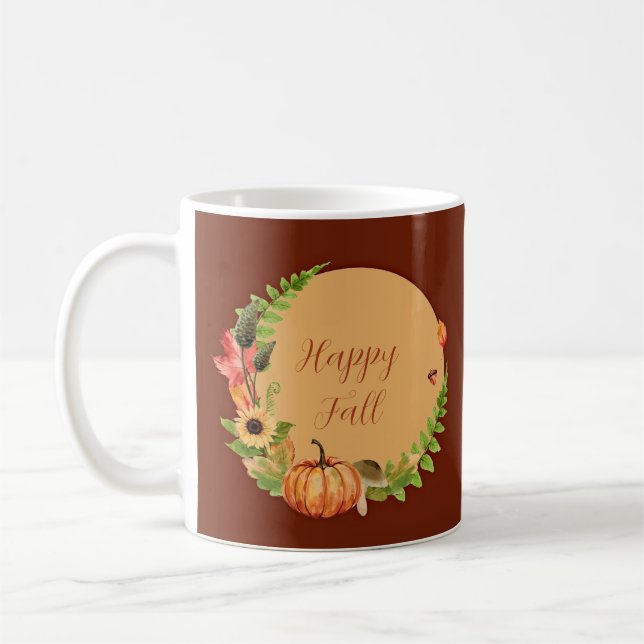 Caneca De Café Abóbora de outono e natureza com texto personalizá (Esquerda)