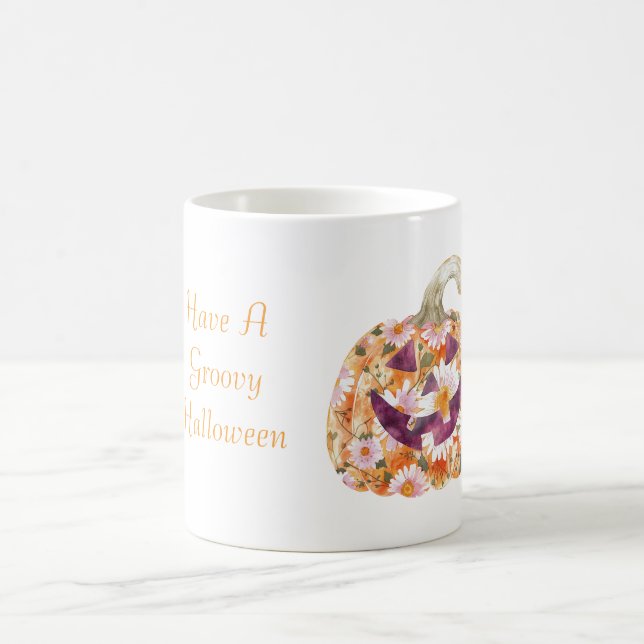Caneca De Café Abóbora Floral Groovy de Halloween (Centro)