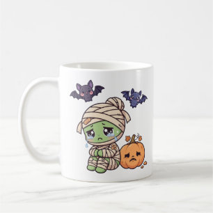 Caneca De Café Abóbora Kawaii de Mamãe Triste e Morcegos de Hallo