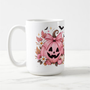 Caneca De Café Abóbora Laço Rosa Coquette Halloween
