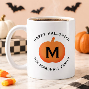 Caneca De Café Abóbora Laranja Feliz Halloween Inicial Personaliz
