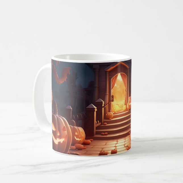 Caneca De Café Abóbora Reluzente Halloween (Frente Esquerda)