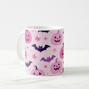 Caneca De Café Abóbora Rosa e Morcego Halloween